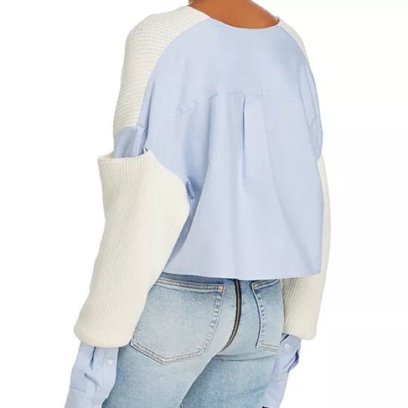 alexanderwang.t Layered-Look Cutout Combo Top Knit Denim White Blue Size XS - Picture 2 of 6